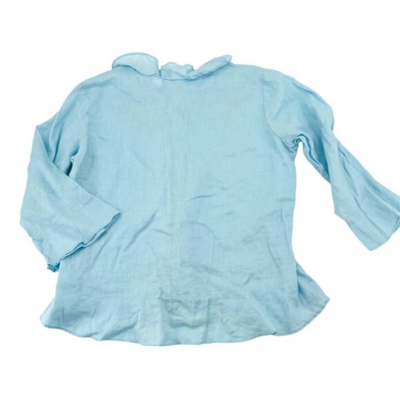 Liz Claiborne Womens Light Blue Linen Embroidered Blouse Size L 3/4 Sleeve Butto - Picture 7 of 7